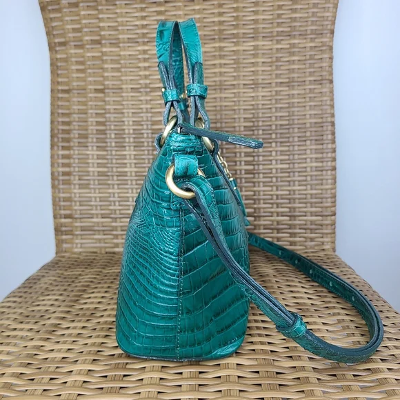Brahmin Teal Blue Crocodile Embossed Leather Bag Tassel Charm - Picture 7 of 16